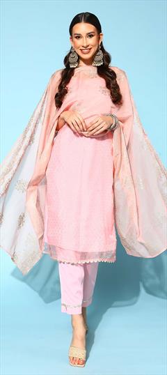 Party Wear, Reception Pink and Majenta color Salwar Kameez in Organza Silk fabric with Straight Stone work : 1835524