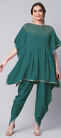 Party Wear Green color Tunic with Bottom in Crepe Silk fabric with Printed work : 1836253