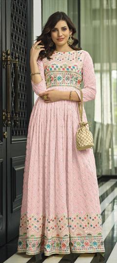 Party Wear Pink and Majenta color Salwar Kameez in Georgette fabric with Anarkali Embroidered, Resham, Sequence, Thread work : 1836642