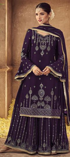 Festive, Party Wear Purple and Violet color Salwar Kameez in Faux Georgette fabric with Palazzo Embroidered, Resham, Thread work : 1837299