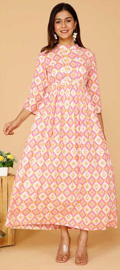 Casual Pink and Majenta color Kurti in Rayon fabric with Anarkali, Long Sleeve Printed work : 1837927