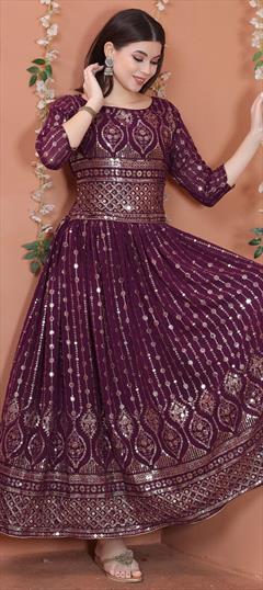 Festive, Party Wear Pink and Majenta color Gown in Faux Georgette fabric with Sequence work : 1839148