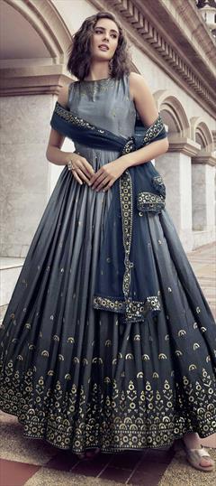 Festive, Reception Black and Grey color Gown in Art Silk fabric with Embroidered, Sequence, Thread work : 1841547