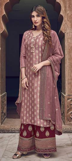 Party Wear Pink and Majenta color Salwar Kameez in Jacquard fabric with Palazzo Embroidered, Stone, Weaving work : 1842785