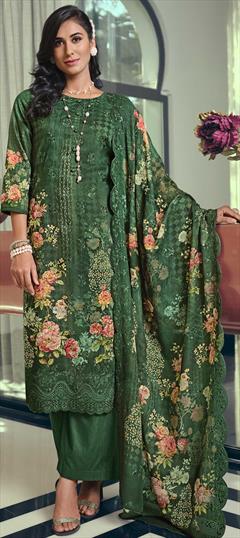 Designer, Party Wear Green color Salwar Kameez in Muslin fabric with Palazzo Digital Print work : 1844101