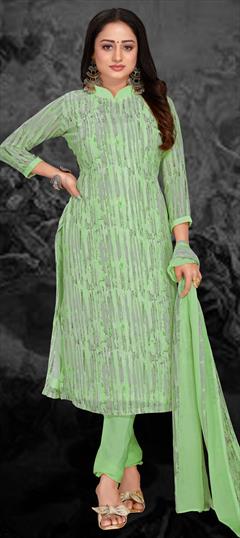 Casual Green color Salwar Kameez in Crepe Silk fabric with Straight Printed work : 1847736