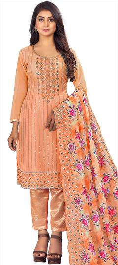 Casual, Festive Orange color Salwar Kameez in Georgette fabric with Straight Printed work : 1847909