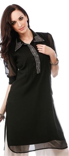 453889 Black and Grey  color family Kurti in Faux Georgette fabric with Stone work .