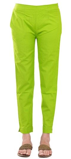600835 Green  color family Jeggings in Rayon fabric with Thread work .