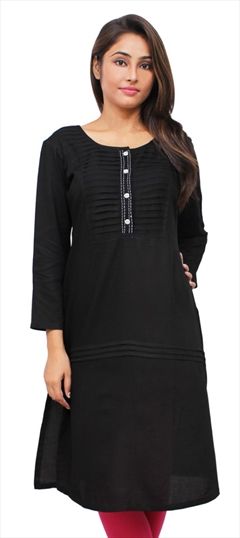 Casual Black and Grey color Kurti in Rayon fabric with Pleats work : 901022