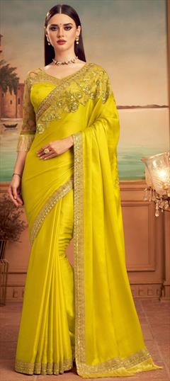 Indian Wedding Designer Pure Chiffon Saree Partywear Sari with Gota Patti Work 