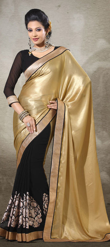 Party wear saree black and gold hotsell