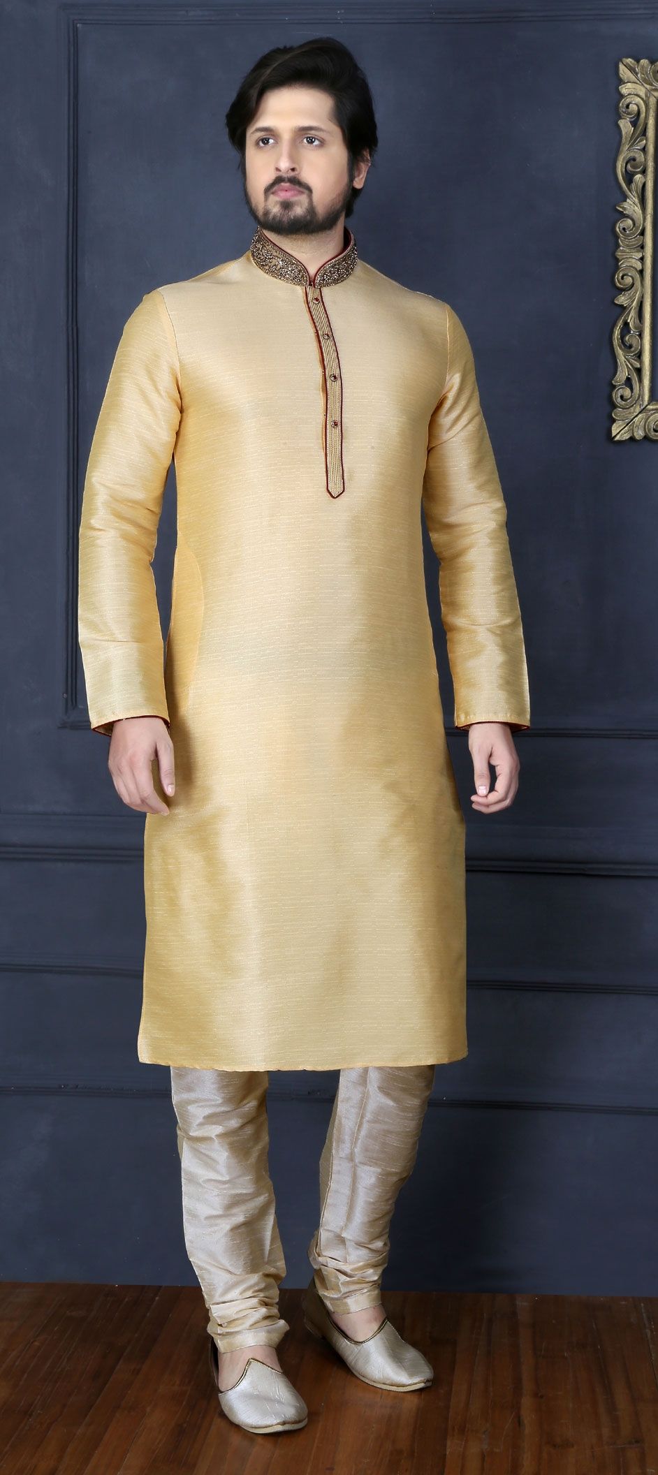 Golden Kurta Art Banarasi Silk Churidar