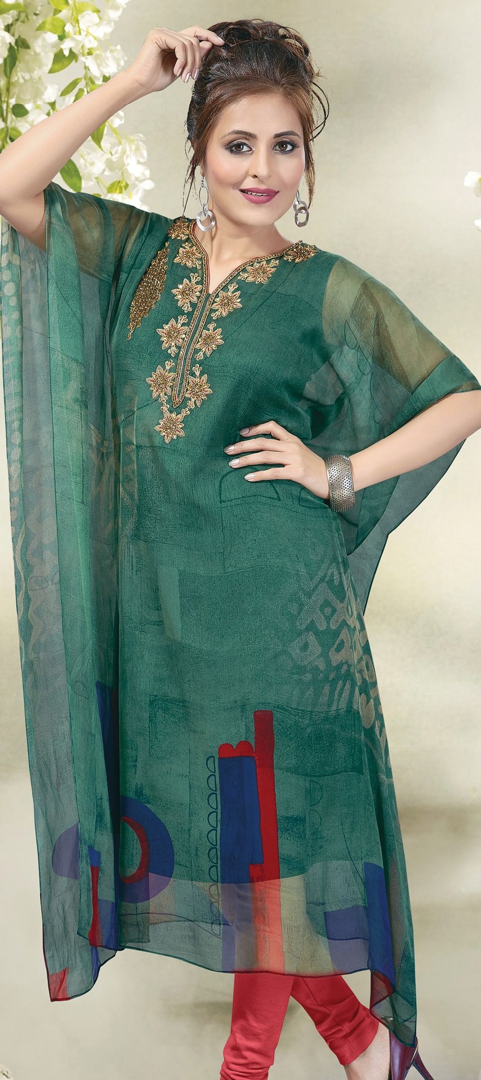 Green Flower Button Kaftan main image 0