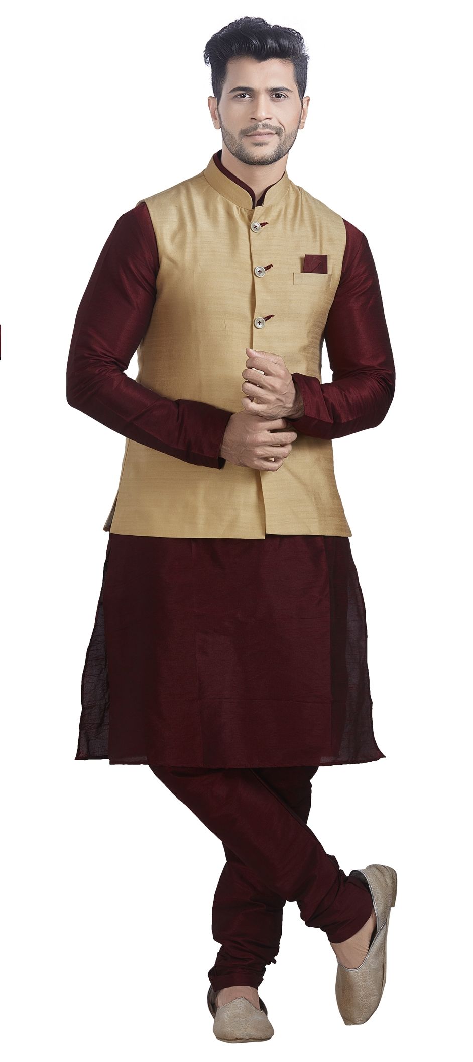 Maroon color Silk fabric Kurta Pyjama 