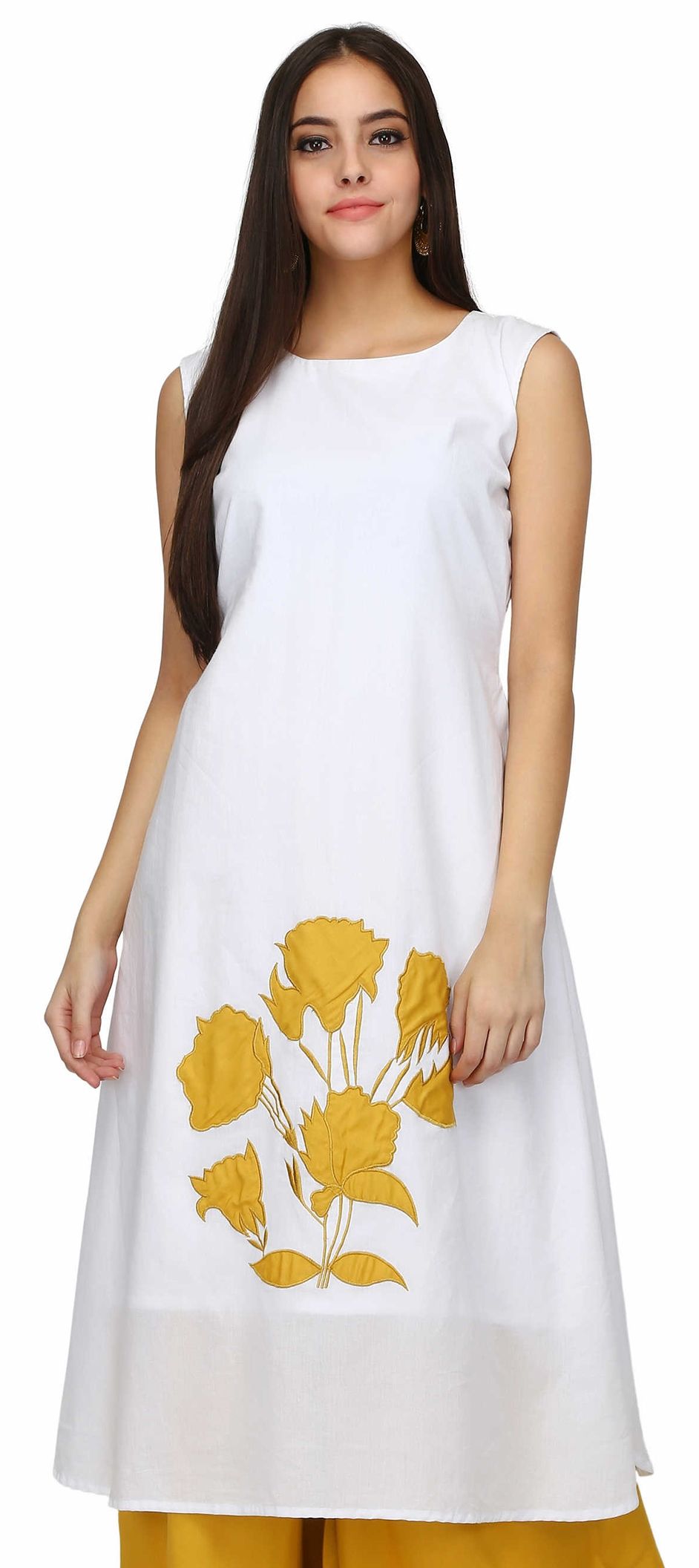 Off White Cotton Straight Kurti