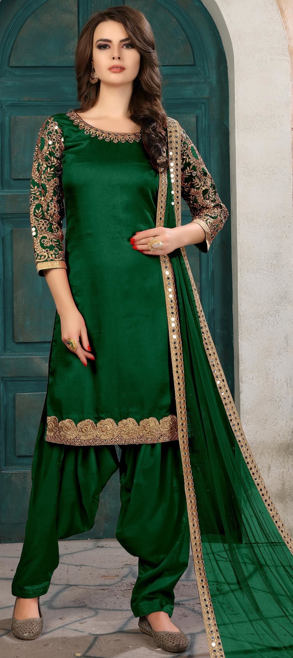 Casual Green color Art Silk fabric Salwar Kameez 1501867