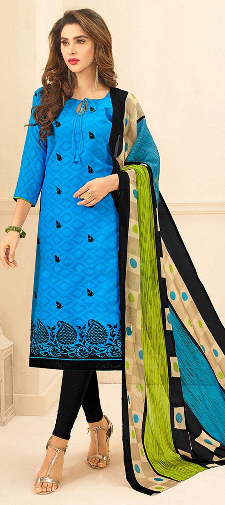 Casual Blue color Jacquard fabric Salwar Kameez 1502646