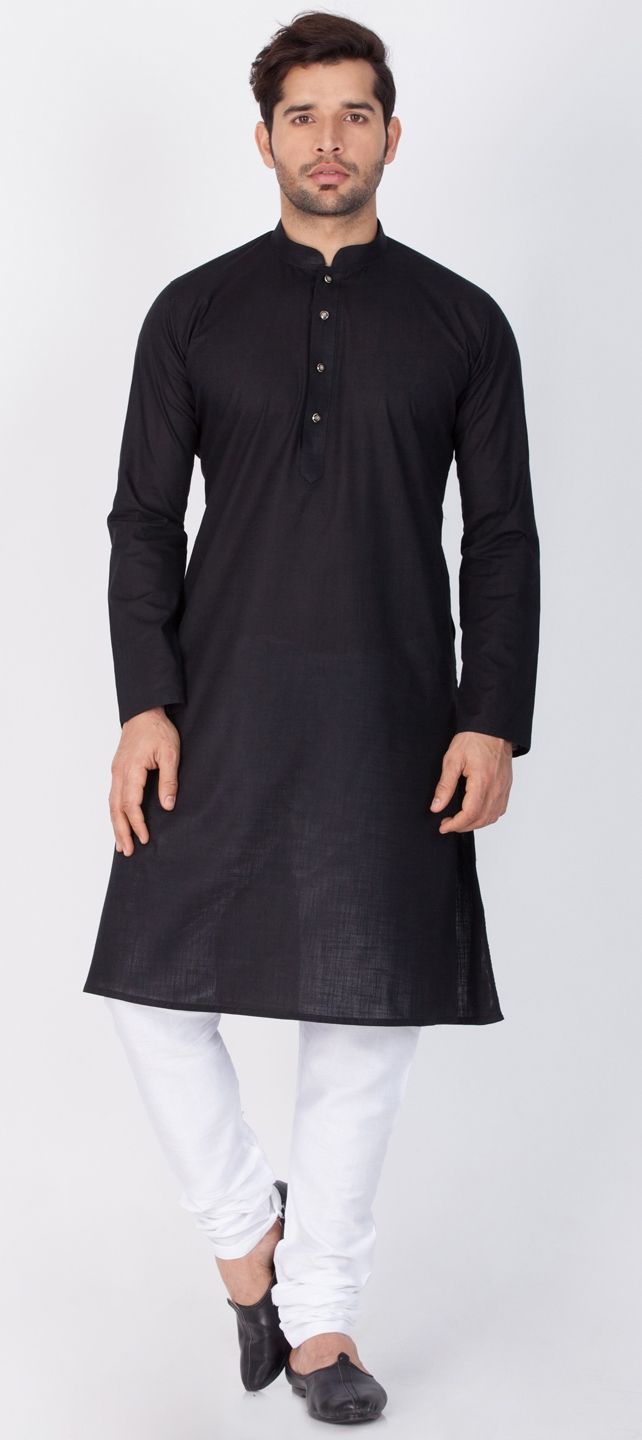1503184: Black and Grey color Linen fabric Kurta Pyjamas
