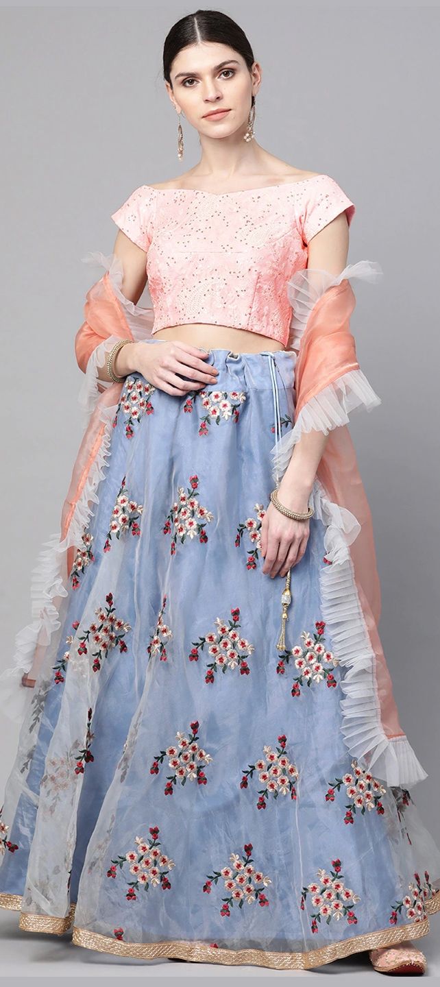 Festive, Mehendi Sangeet Black and Grey color Organza Silk, Silk fabric