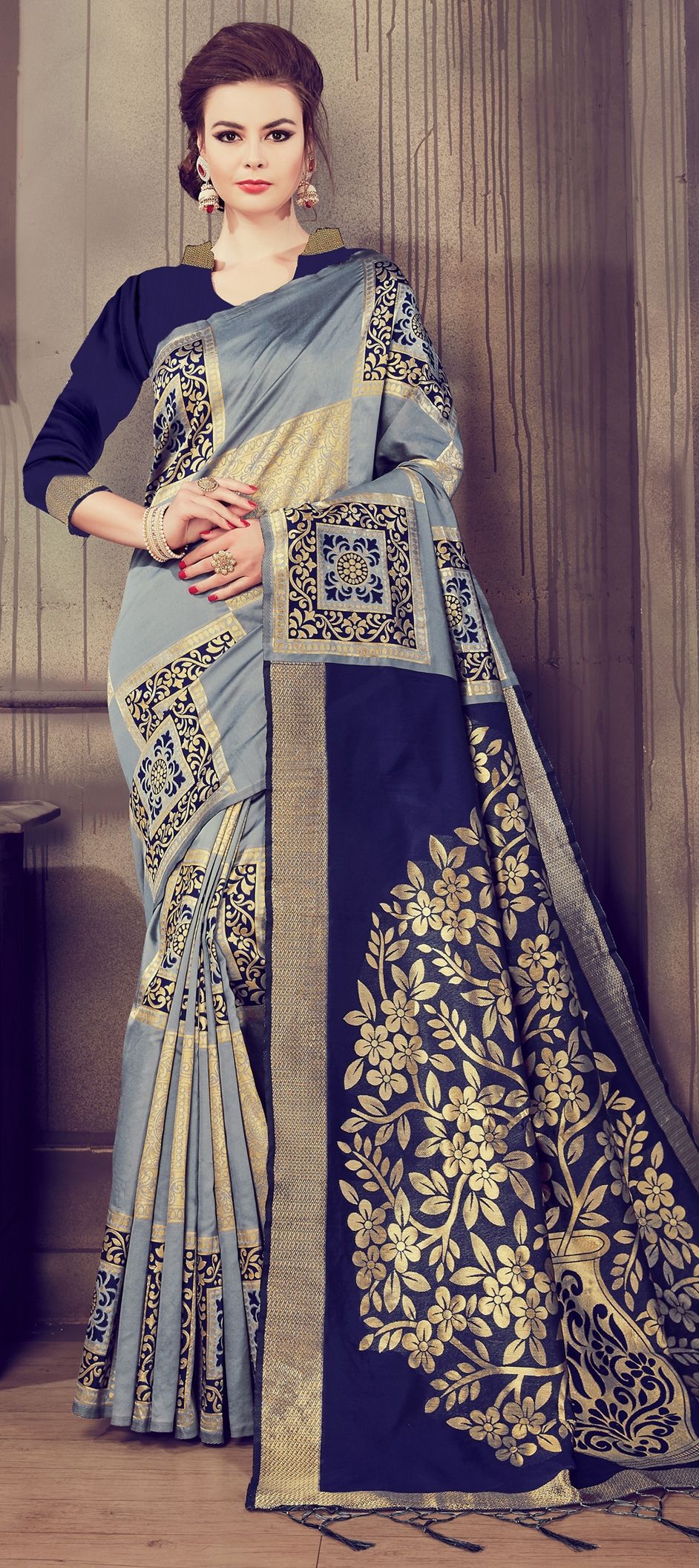 1503685: Black and Grey, Blue color Sarees