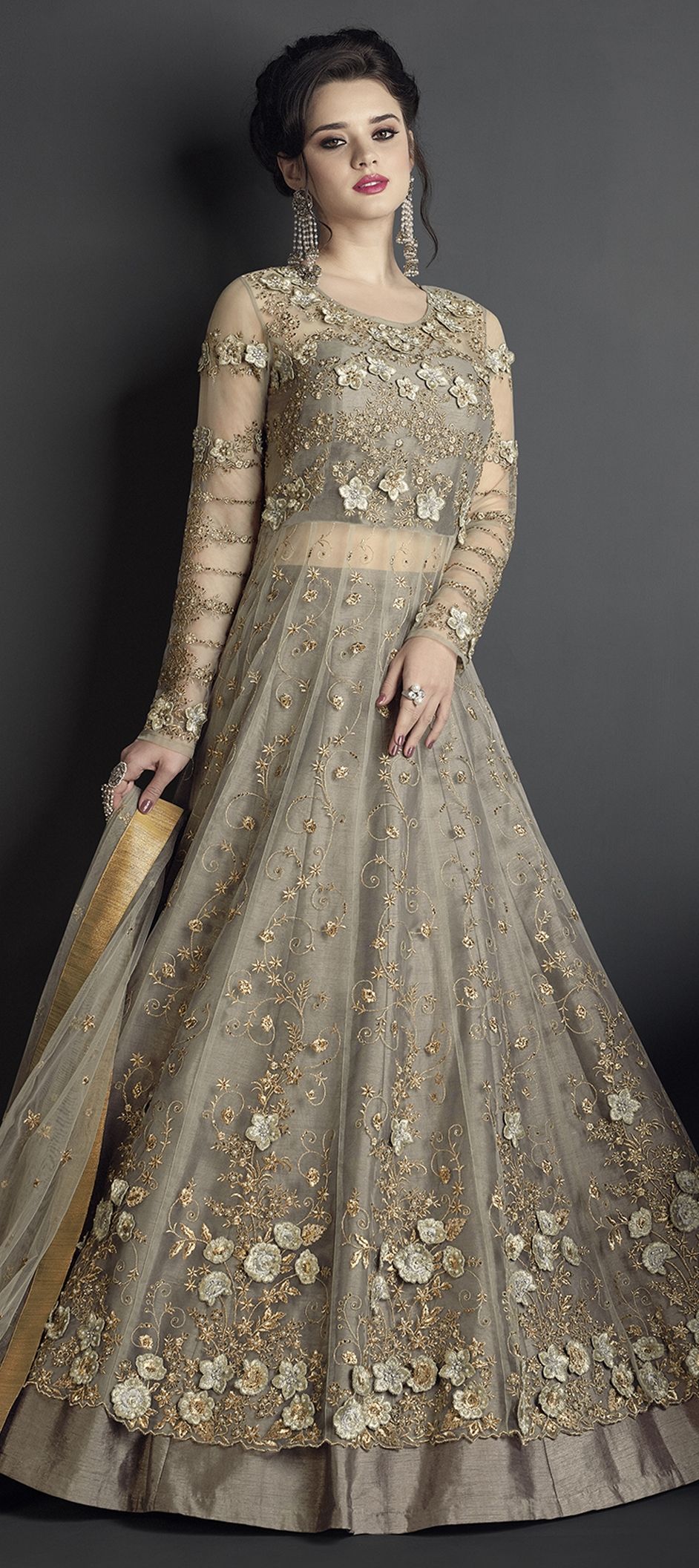 1503719 Black and Grey color Long Lehenga Choli