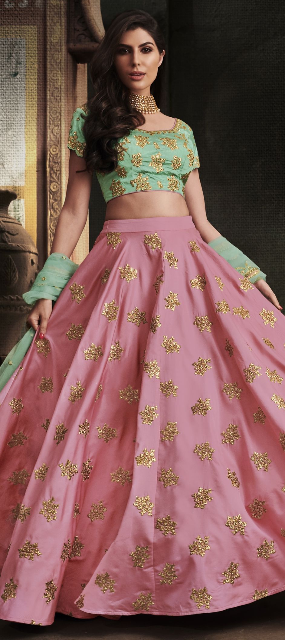 Ricco - Beautiful heavy flared lehenga in Rush with jaal... | Facebook