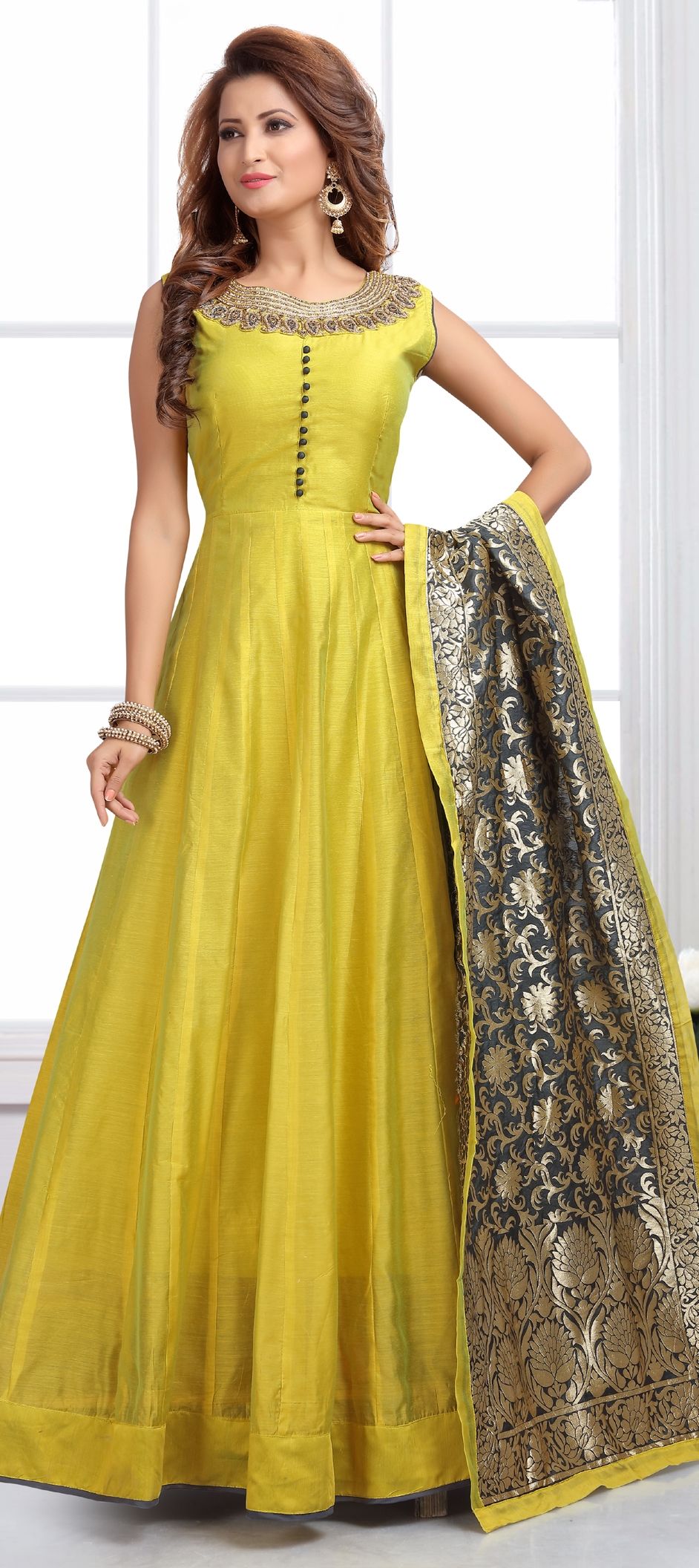 Festive, Party Wear Yellow color Chanderi Silk fabric Salwar Kameez ...