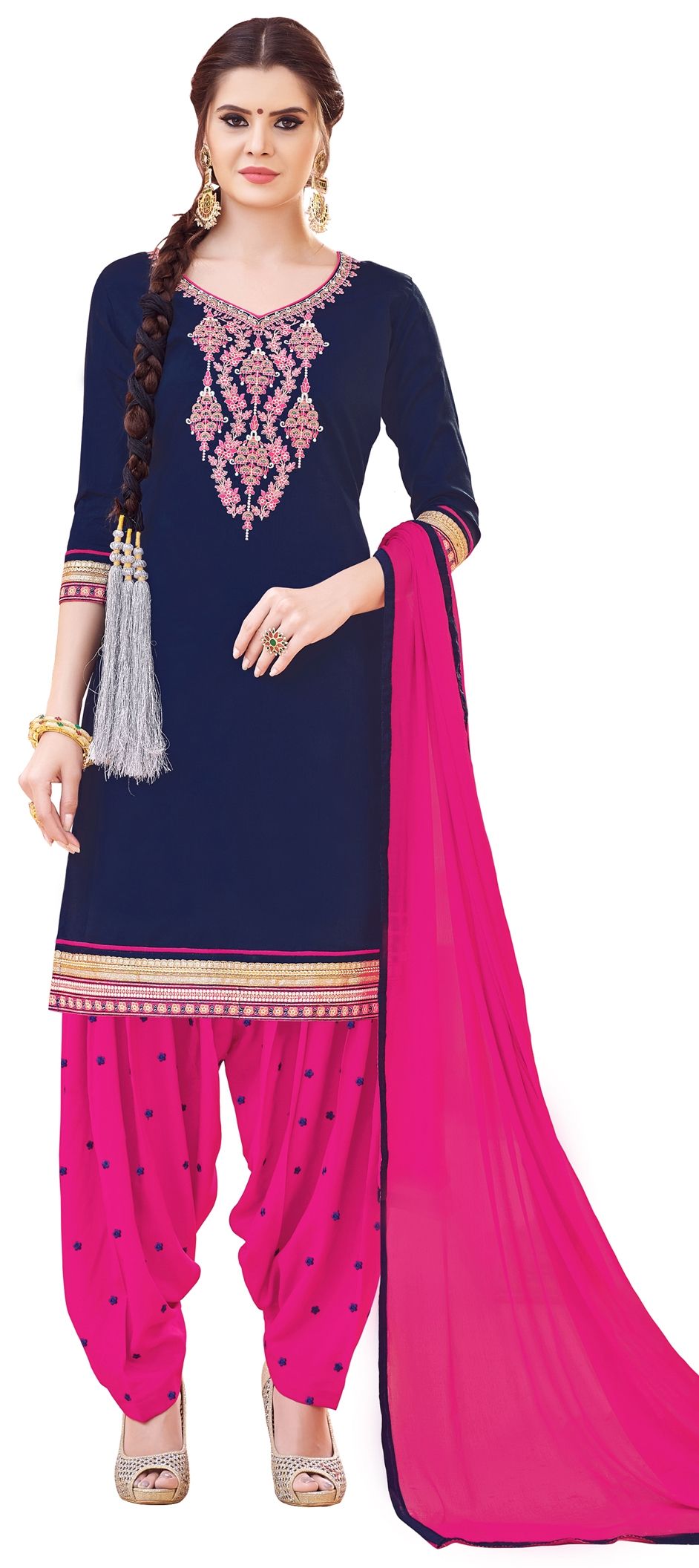 1509347 Party Wear Blue color Cotton fabric Salwar Kameez