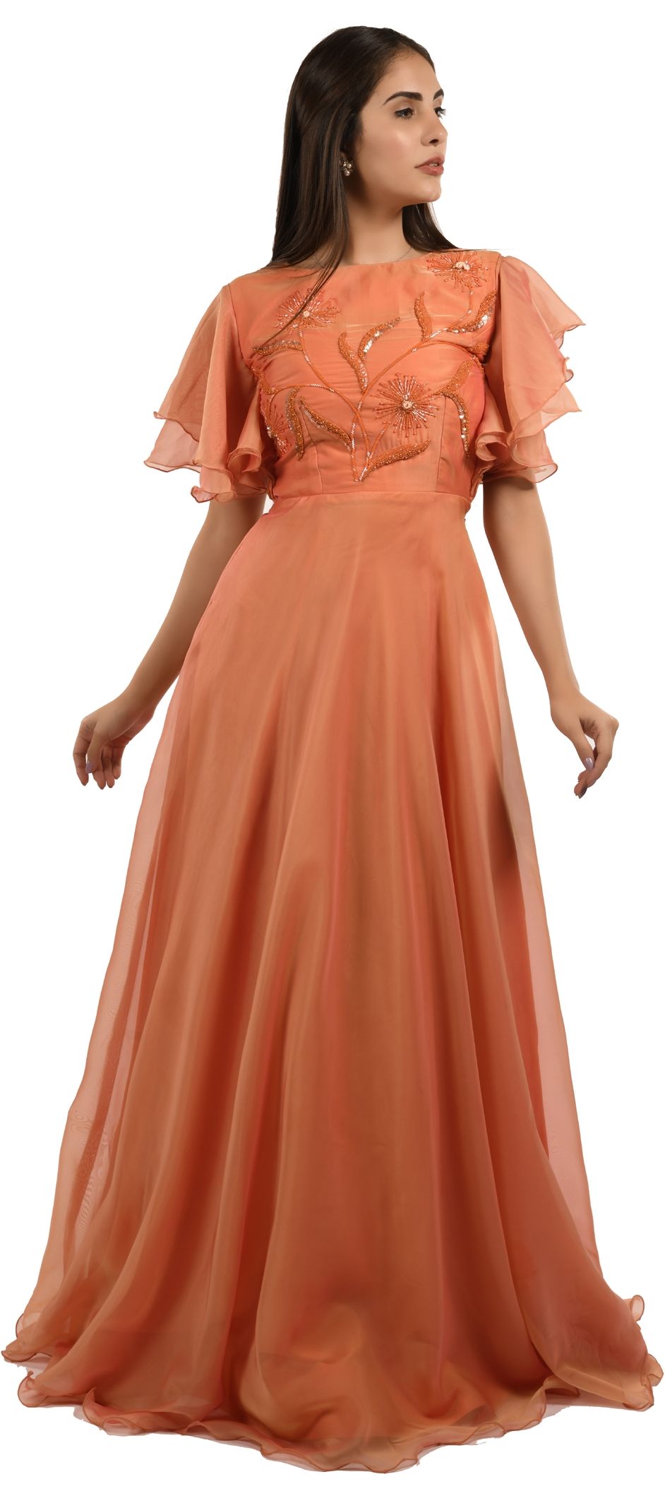 orange party wear gown
