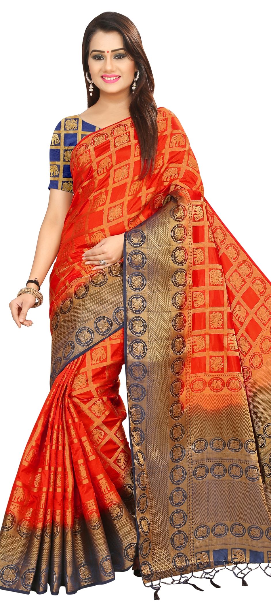 1515762 Festive, Traditional Orange color Kanjeevaram Silk, Silk