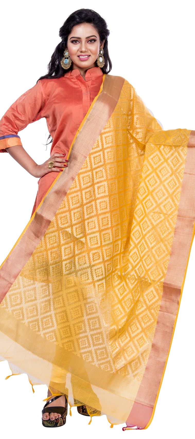 Grey & Gold Banarsi Silk Dupatta main image 0