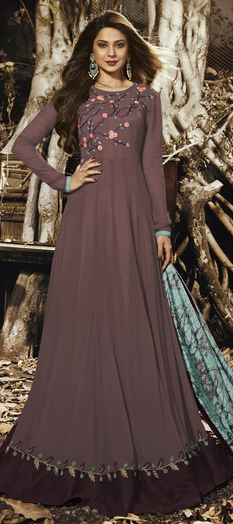 1518364 Casual Beige and Brown color Silk fabric Gown