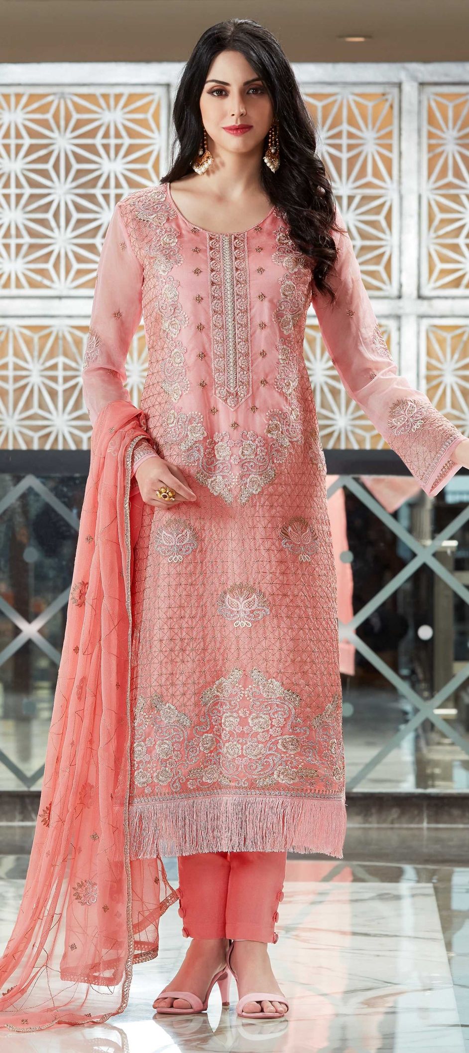 Premium Party Wear Pure White Organza 3 Pcs Salwar Set - PSS05