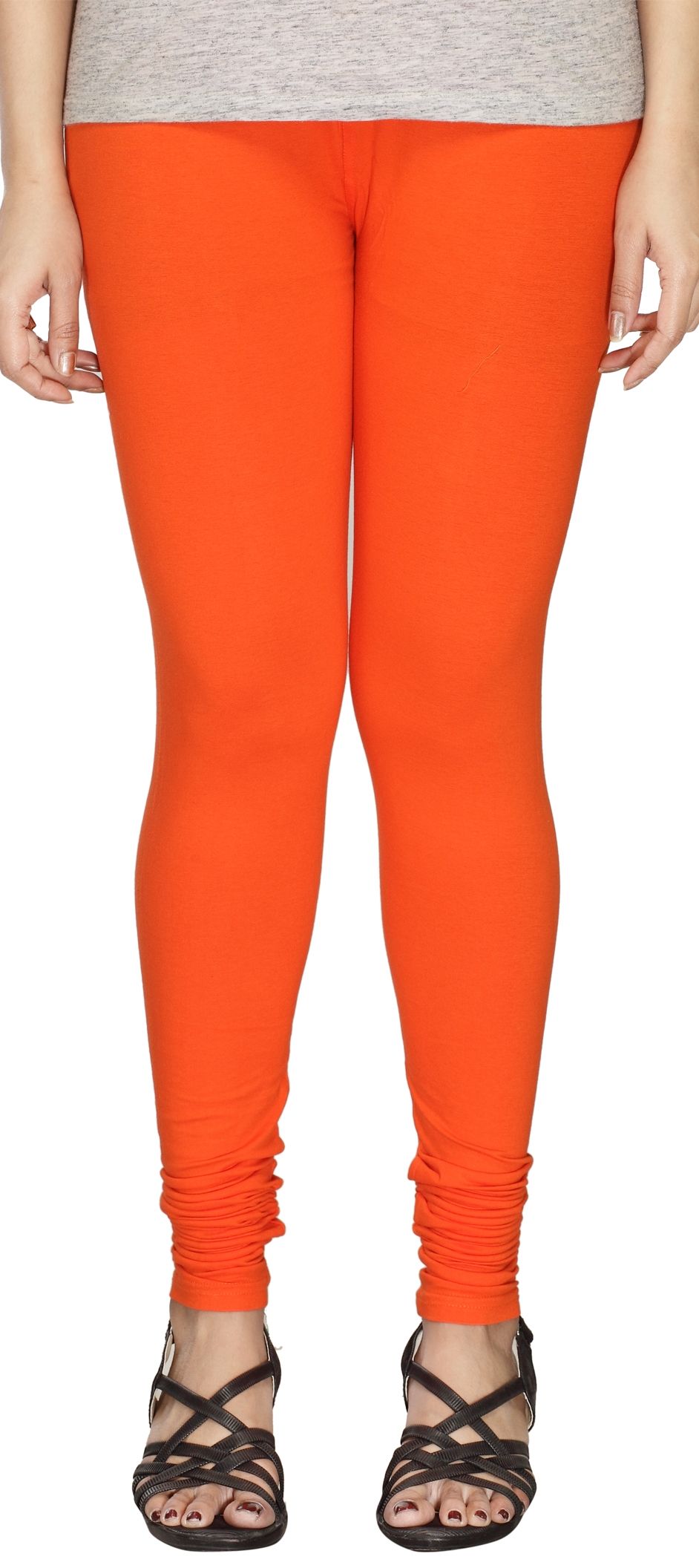 1518609 Casual Orange color Cotton fabric Leggings