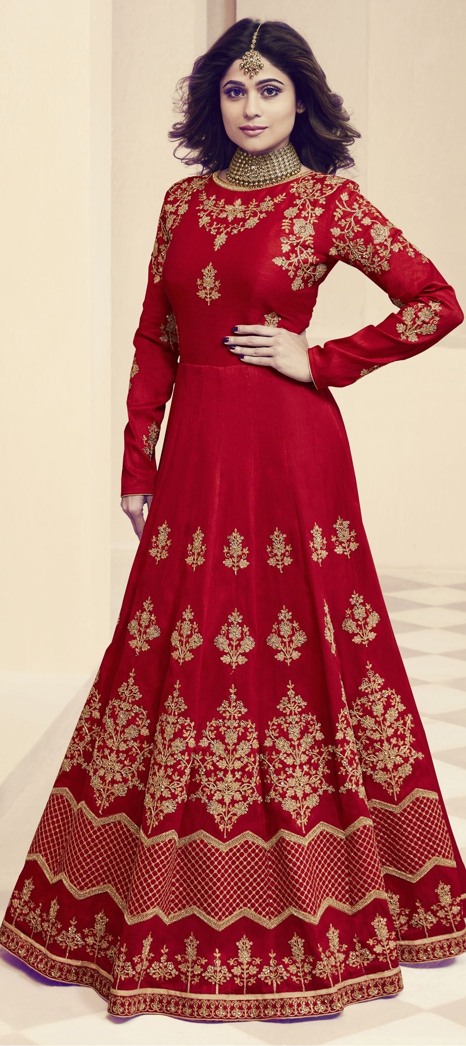 Ramani Phool Salwar Kameez Set- Red main image 1