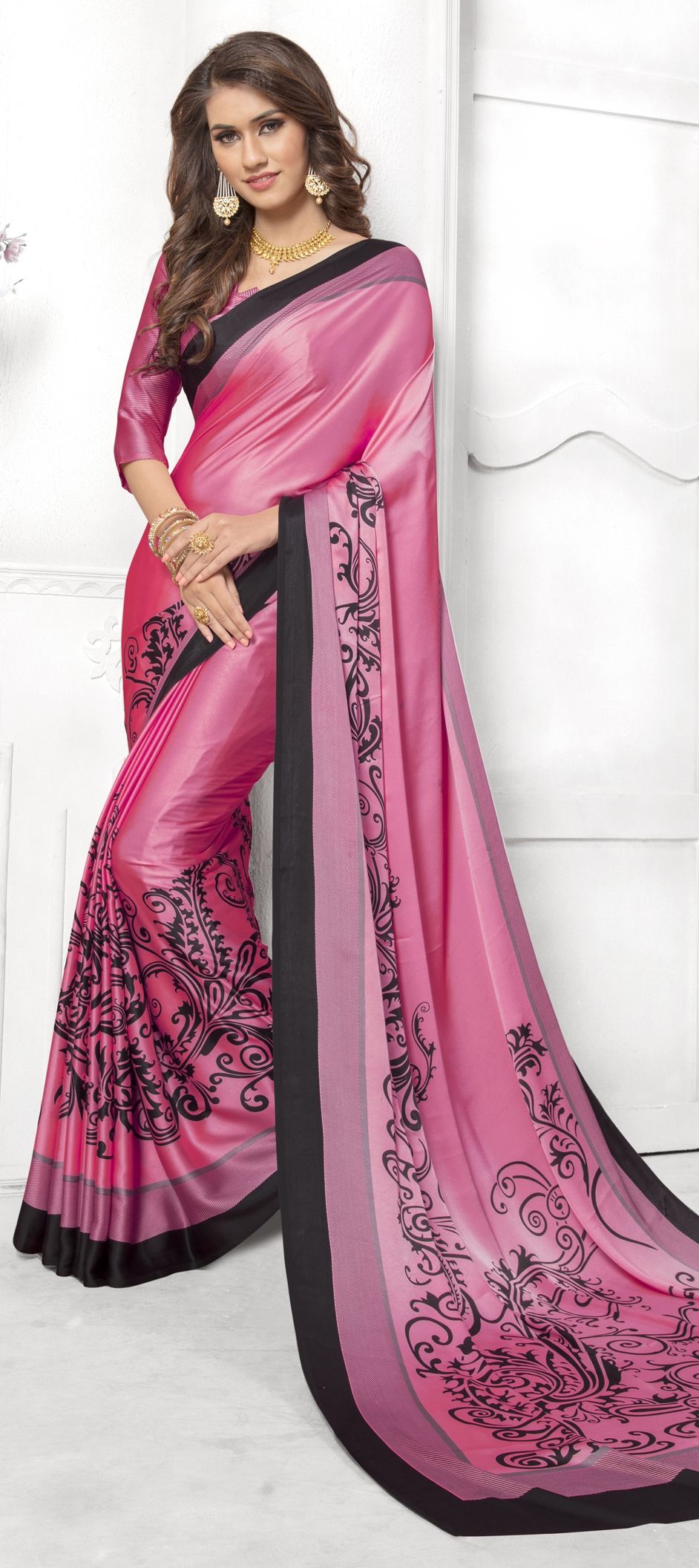 1519445 Traditional Pink And Majenta Color Satin Silk Silk Fabric Saree 2727