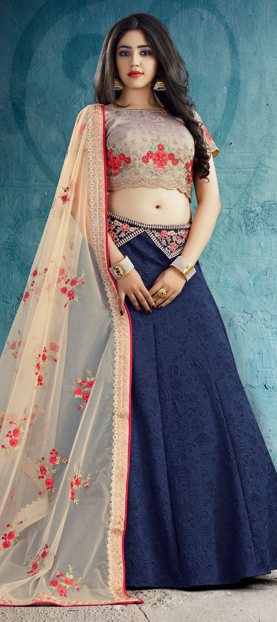 Mehendi Sangeet Blue color Fancy Fabric fabric Lehenga 1520329
