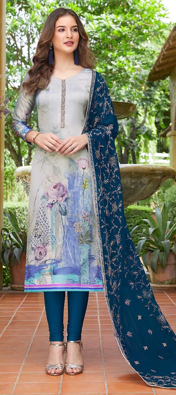 1521946 Party Wear Black and Grey color Crepe Silk fabric Salwar Kameez