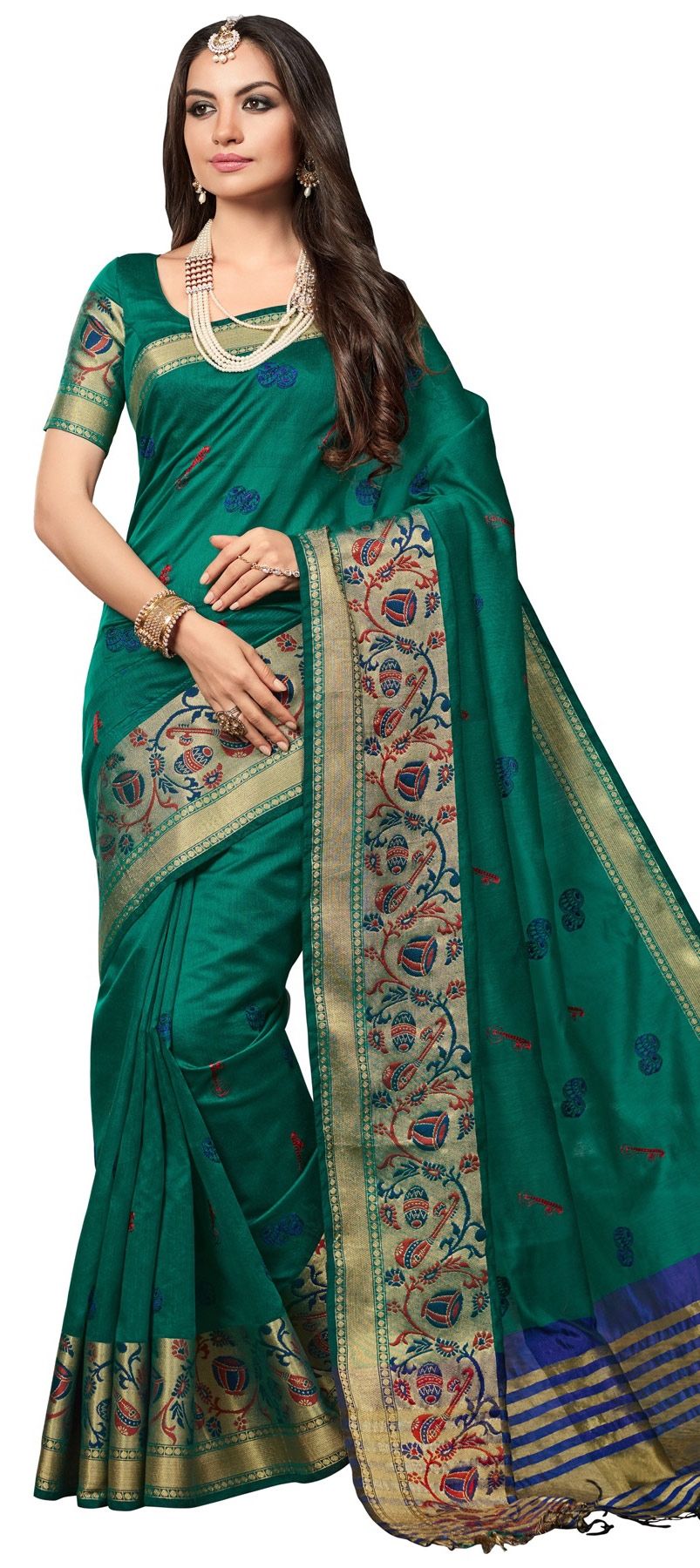 Green - Traditional Handloom Chanderi Silk Saree 14