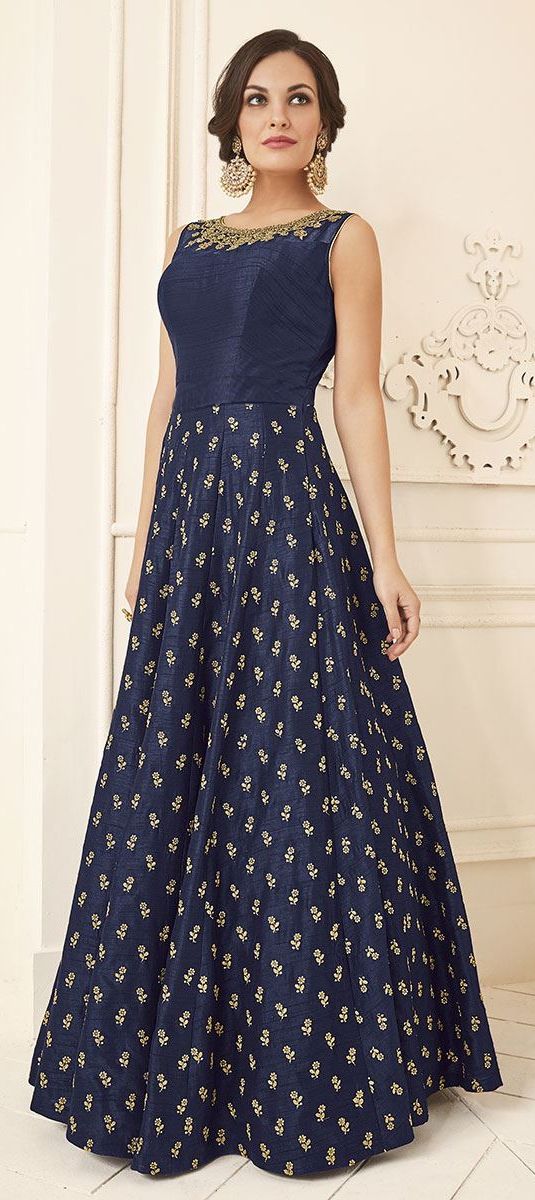 1522550 Party Wear Blue color Silk fabric Gown