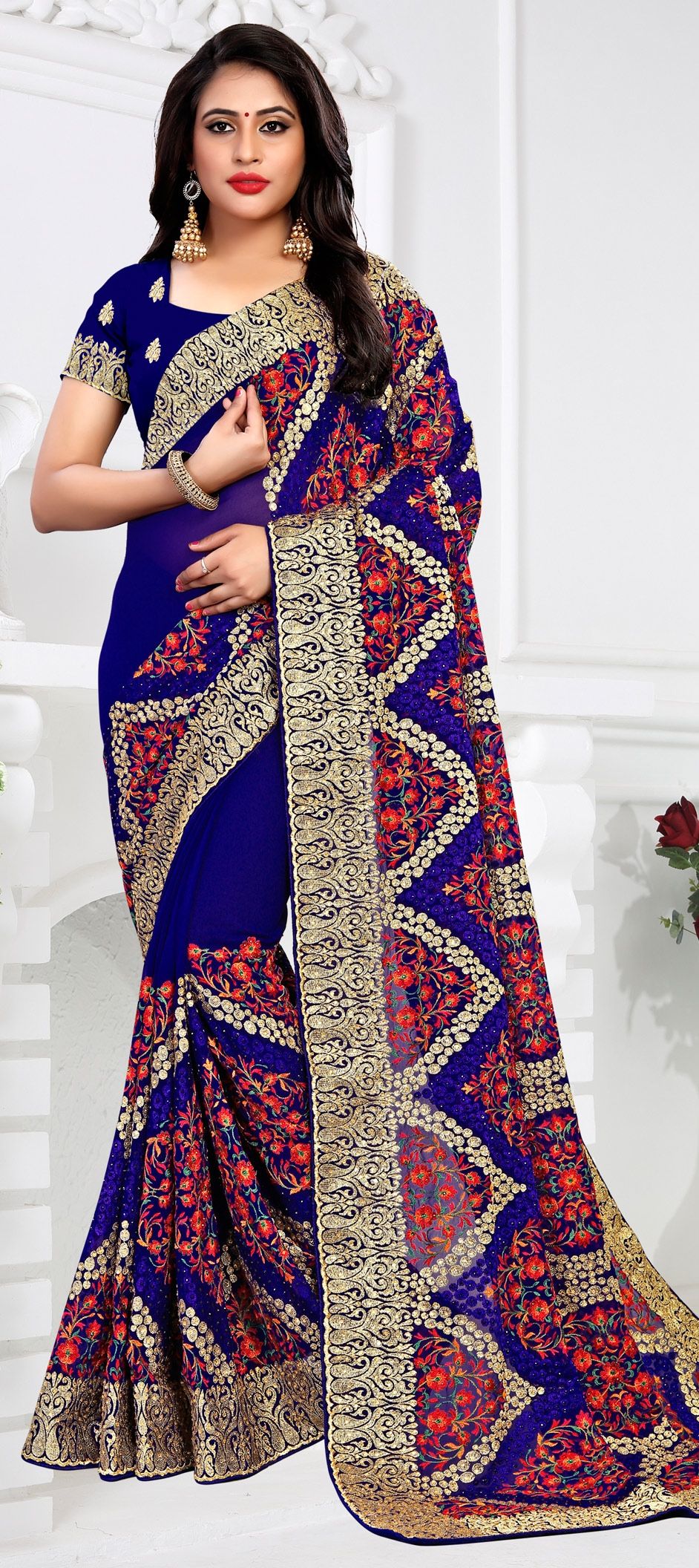 Wedding Blue color fabric Saree 1522565