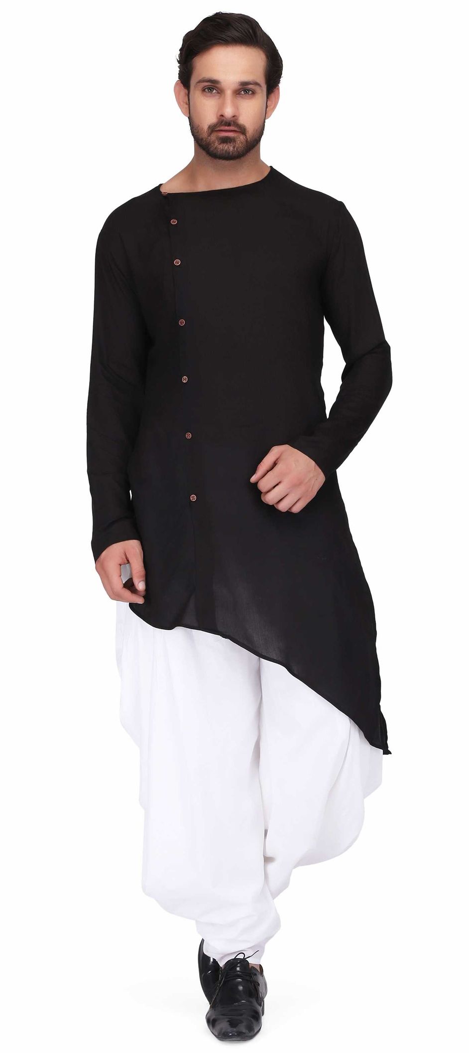 Charcoal grey kurta and dhoti set