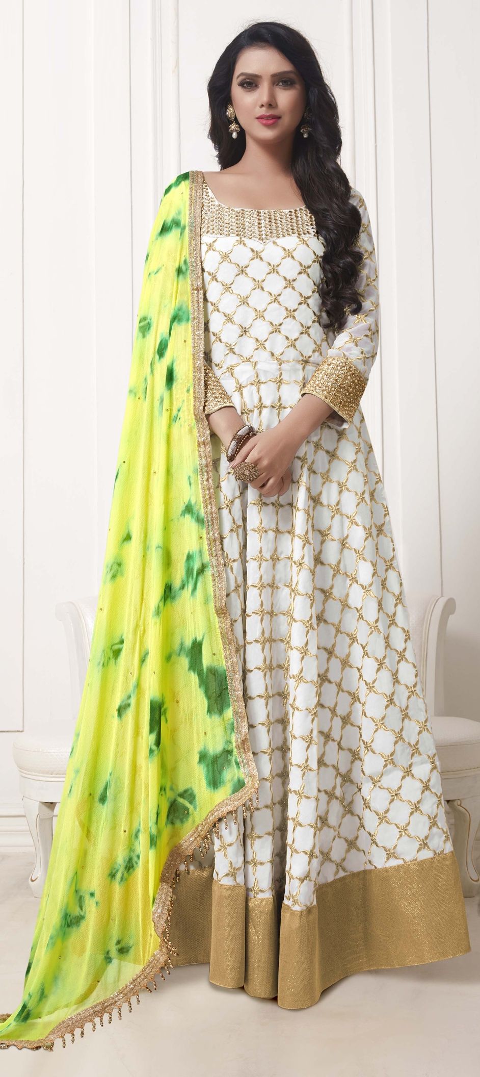 Off White premium Georgette Full Embroidered Party Wear Straight suit main image 0
