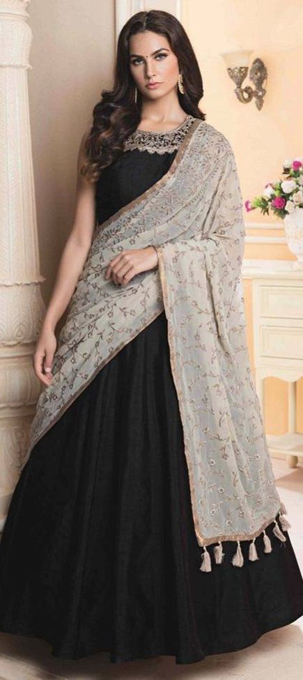 Greenish Grey Designer Party Wear Triva Silk Readymade Gown main image 1