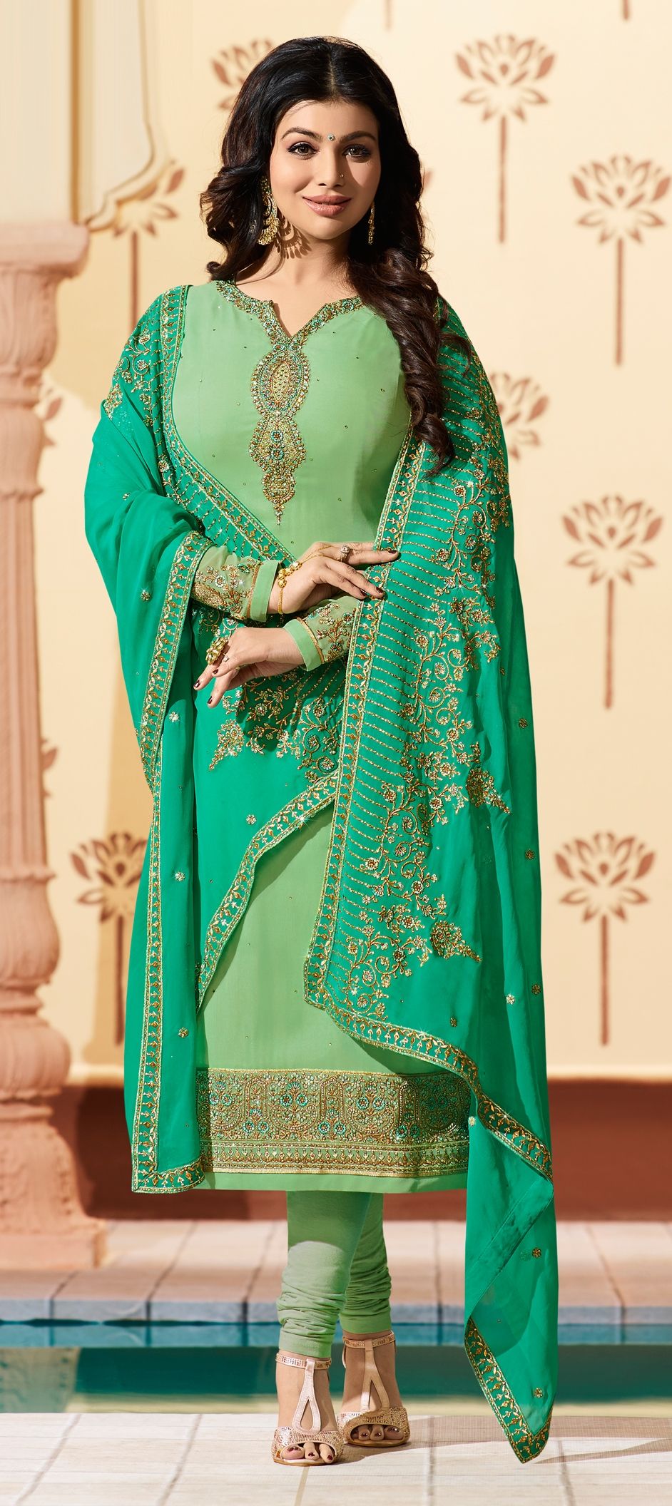 Bollywood Green Color Georgette Fabric Salwar Kameez 1528114 