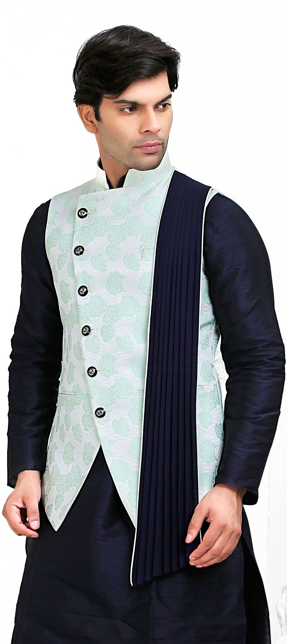 Men’s Geometric Brocade Design Nehru Jacket – Traditional Elegance