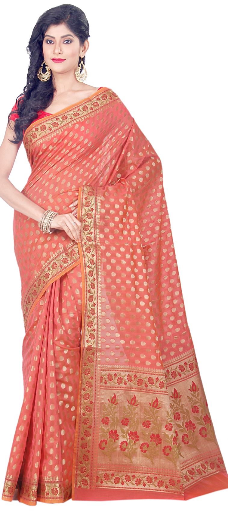 1530274 Traditional Orange color Chanderi Silk, Silk fabric Saree