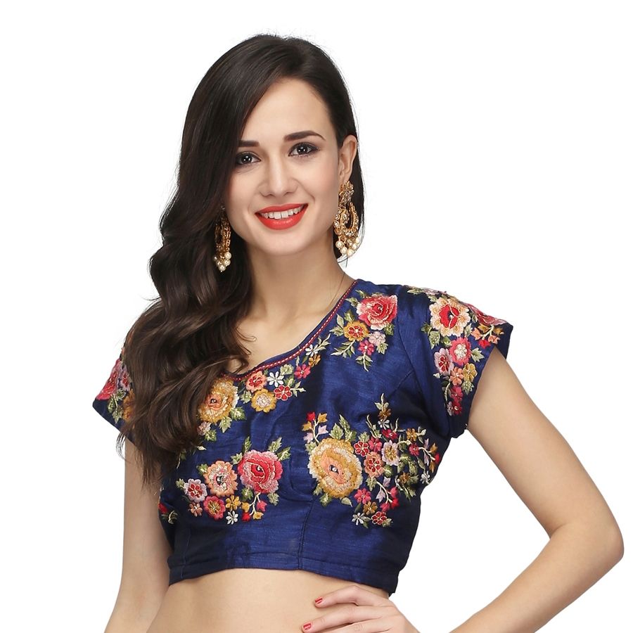 1530628 Blue color Raw Silk, Silk fabric Blouse