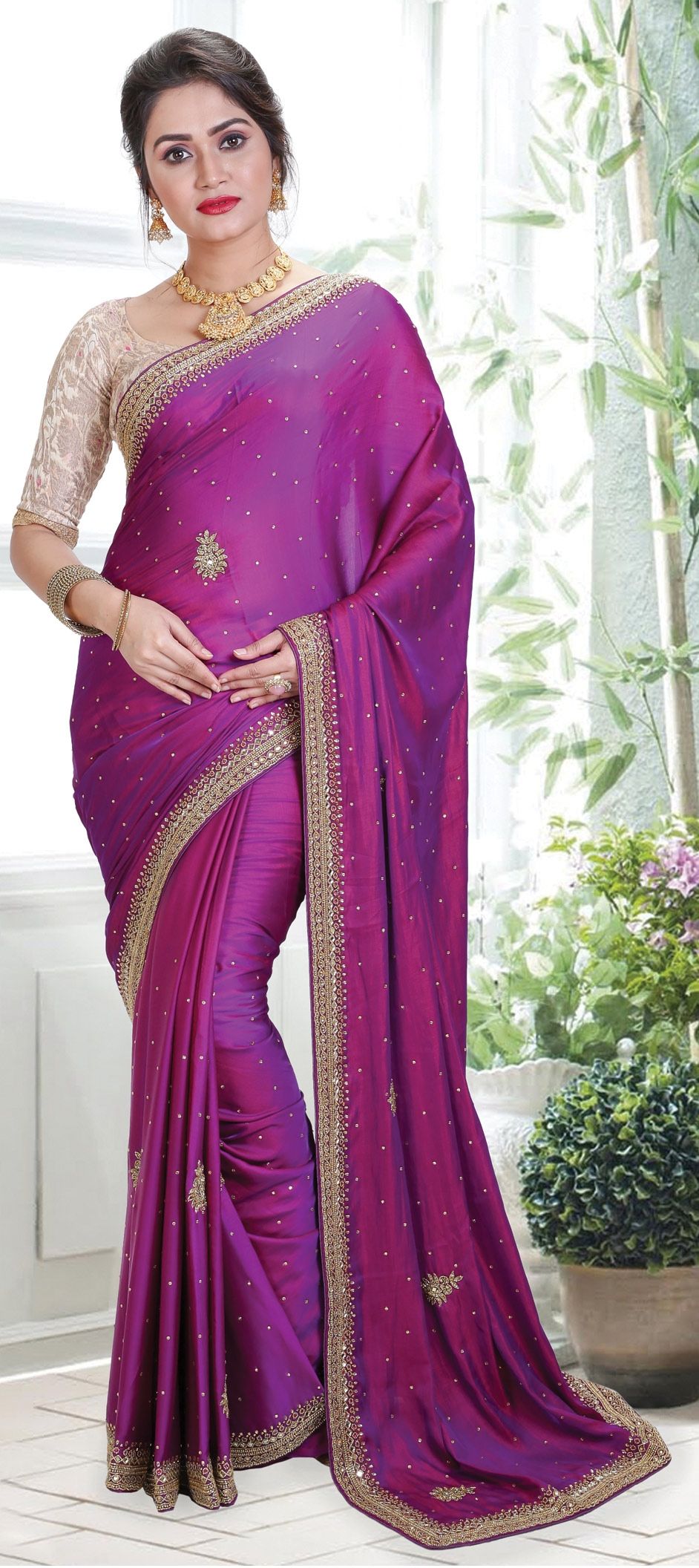 1531057 Traditional Pink And Majenta Color Satin Silk Silk Fabric Saree 3686